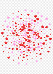 Fond Heart Background Transparent Vector. Congratulation Texture Confetti. Tender Celebration Backdrop. Violet Confetti Banner Frame. Red Blank Pattern.