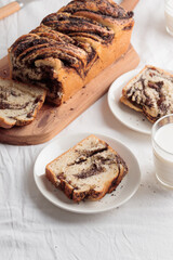 Sweet swirl homemade bread with poppy seeds