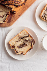 Sweet swirl homemade bread with poppy seeds