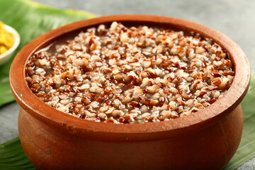 Red rice with bran porridge -  healthy eating  wholesome diet meal.