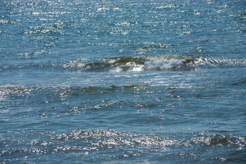 Fototapeta premium Sea wave with spray and foam near the shore