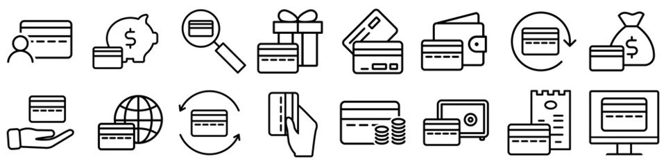 Credit card icon vector set. Bank card illustration sign collection. Bank account symbol or logo.