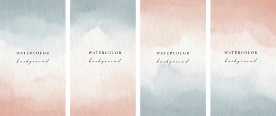 Set of vector universal watercolor backgrounds with copy space for text. Design for social media, story, card, invitation, feed post.