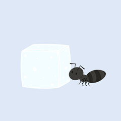 Sugar White Cube Set vector illustration. Sugar cube and Black ant cartoon vector.