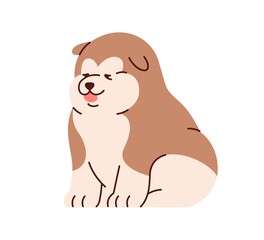 Cute Chinese Alaskan Malamute sitting. Funny adorable puppy. Lovely canine animal. Sweet chunky stout baby doggy. Happy smiling chubby pup. Flat vector illustration isolated on white background