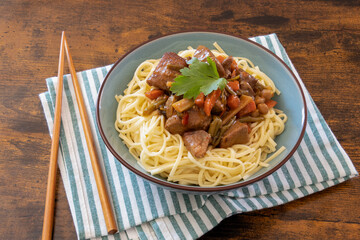Asian-style pork stir-fry with vegetables