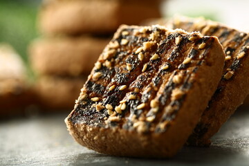 Homemade delicious chocolate cookies. close up photograph.