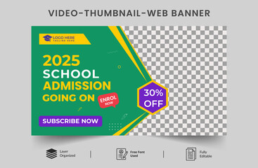 kids admission video thumbnail template design web banner layout. Editable Video thumbnail template for social media or any videos thumbnail.