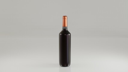 Wine bottle mockup with blank label isolated on Grey background. 3d rendering