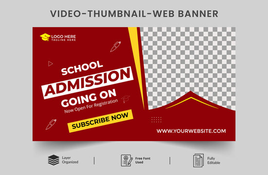 Creative Editable Kids school education thumbnail design for any videos. Kids school education admission customizable video thumbnail design and web banner template. Video cover photo for social media