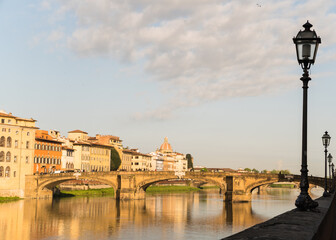 Obraz premium Ponte alle Grazie - bridge in Florence, Italy and Arno river 
