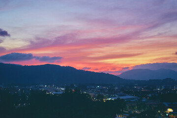 Beautiful sunset view of Phuket town, Thailand.