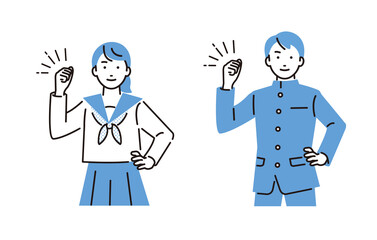 ガッツポーズをする中学生の男女