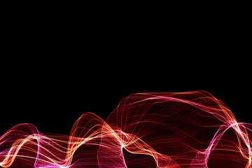 Abstract image of random line color of red and purple pink in dark or black background. with copy space on the top.