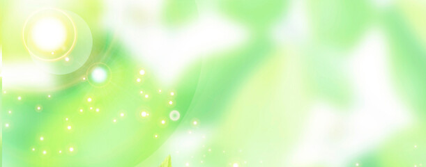 Obraz premium 初夏の新緑 木漏れ日 キラキラ背景バナー素材