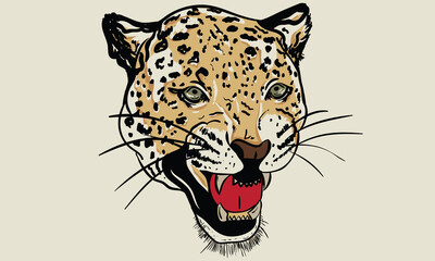 Fototapeta na wymiar Leopard face vector print design. Animal face artwork for posters, stickers, background and others. Wild cat illustration.