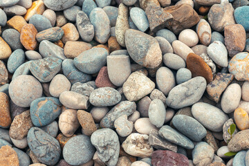 Abstract nature pebbles background, texture. Sea pebble beach. Stone background