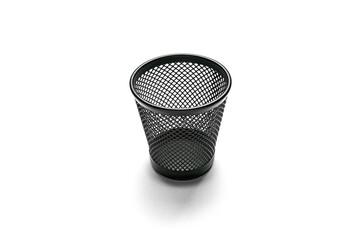 Black plastic basket, isolated on white background with reflection