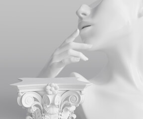 Female mannequins white sculpture and column, woman accessories art jewelry background, mannequin elegant hands and product display podium, 3d rendering