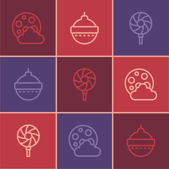 Set line Christmas night, Lollipop and ball icon. Vector