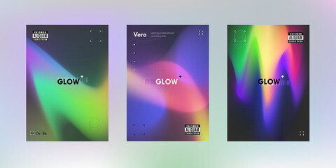 Futuristic dark poster designs with trendy glowing soft gradient shapes.