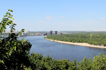 Fototapeta premium Ukraine Kyiv river Dnieper on the water summer evening sunset