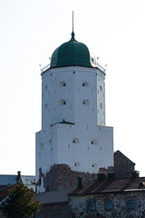 big tall ancient stone castle in russia closeup