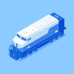 Diesel train locomotive express international goods order delivery heavy transportation isometric vector illustration. Electric railway tractor for pushing wagon freight logistic shipment isolated © Виктория Суханова