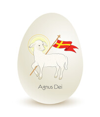 Osterei Agnus Dei, Osterlamm mit Siegesfahne, Auferstehung Symbol, 
Karte zu Ostern,
Vektor Illustration isoliert auf weißem Hintergrund
