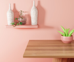 Indoor Tabel Podium display 3D Pink rendering Background.