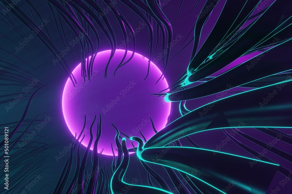 Aufkleber Abstract speed background. Centric motion of star trails. Starburst dynamic lines or rays. 3D rendering.