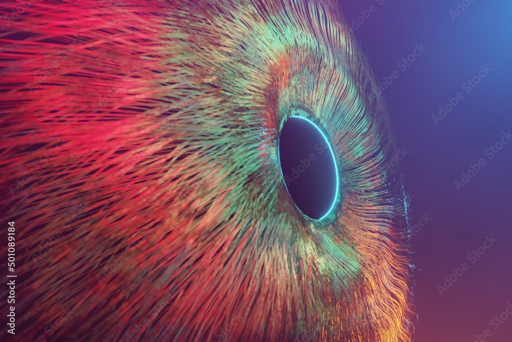 Poster Abstract eye background. Centric motion of star trails. Starburst dynamic lines or rays. 3d rendering illustration. Background pattern for design