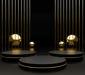 Black and Golden luxury minimal podium background for product presentation
