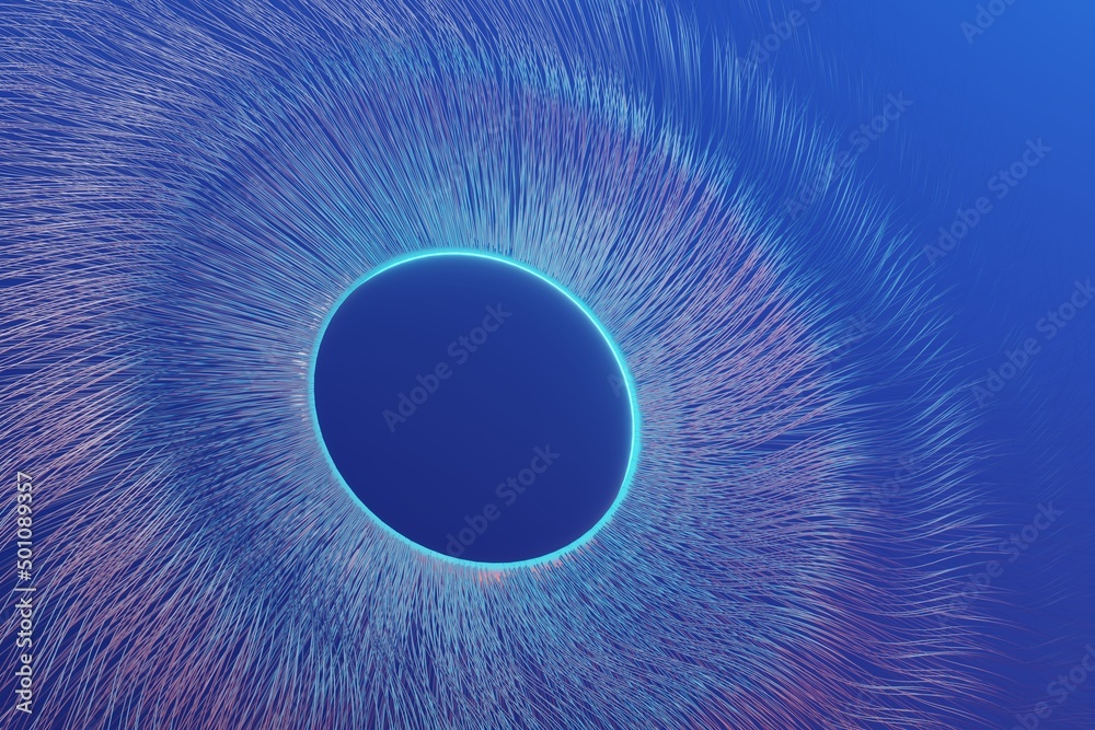 Poster abstract eye. centric motion of star trails. starburst dynamic lines or rays. 3d rendering illustrat