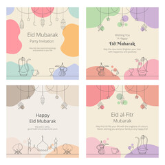 Set of  Eid Mubarak Greeting Cards Pastel Background. Vector Illustration