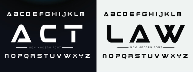 Fototapeta ACT LAW Sports minimal tech font letter set. Luxury vector typeface for company. Modern gaming fonts logo design.
 obraz