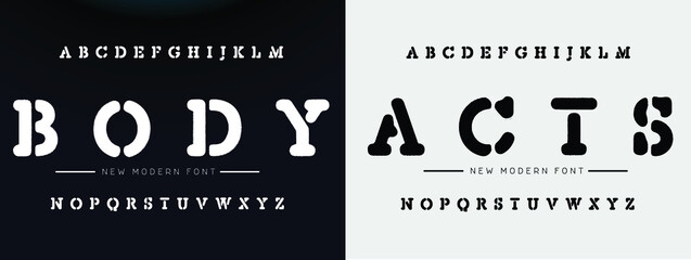 Fototapeta BODY ACTS Sports minimal tech font letter set. Luxury vector typeface for company. Modern gaming fonts logo design.
 obraz
