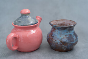 Ceramics, a ceramic product made with their own hands, made on a potter's wheel, jug, mug, clay, glaze.