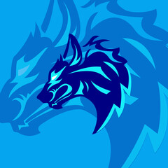 inspiration wolf logo esport with blue background