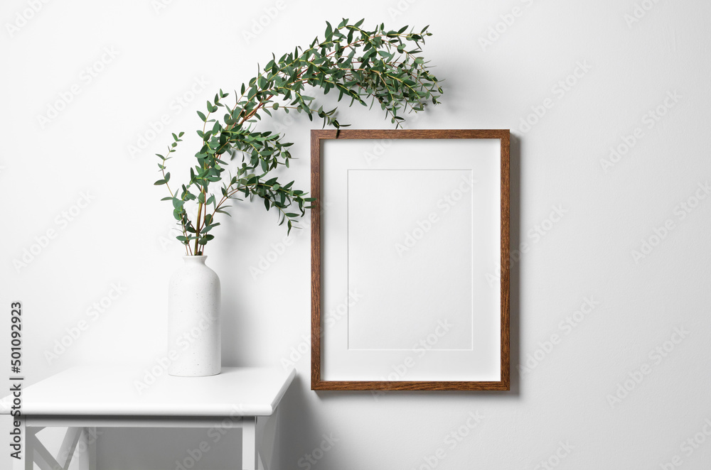 Wall mural Wooden frame mockup with copy space for artwork, photo, painting or print presentation.