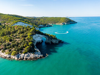 Arco di San Felice, Gargano, Puglia, Italy. Aerial drone view. 