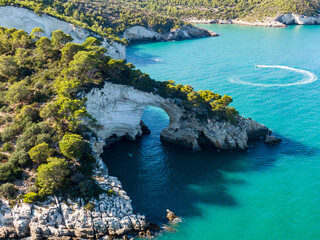 Arco di San Felice, Gargano, Puglia, Italy. Aerial drone view. 