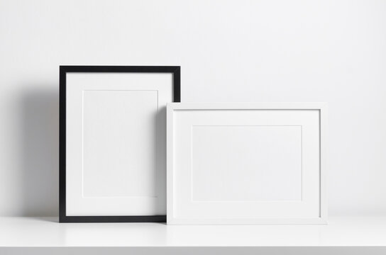Black and white frames mockup in minimalistic room interior