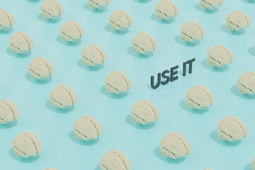 Brains with 3D isometric pattern, Be different concept poster and social media banner, use it concept poster, Be creative and smart banner