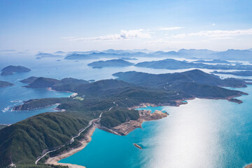 epic aerial view of the High Island Reservoir, Sai Kung, Hong Kong