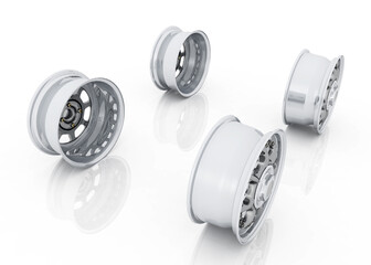 Vier Räder vor weißem Hintergrund