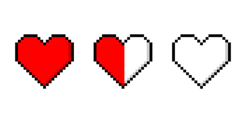 Heart pixel icon set simple design