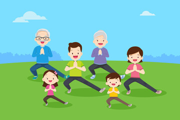 cute family yoga exercising together