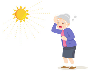 elderly woman thirsty from heat of the summer sun