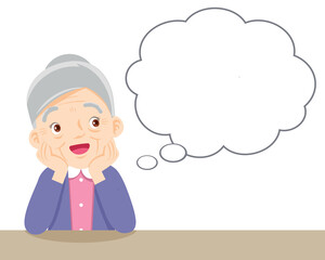 elderly woman good mood and think about something